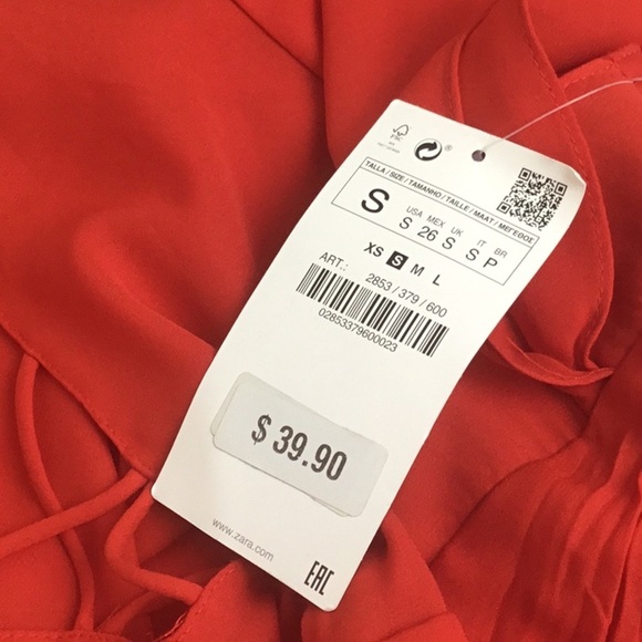 Zara Red Short Sleeve Babydoll Blouse Size S NWT - Picture 5 of 6